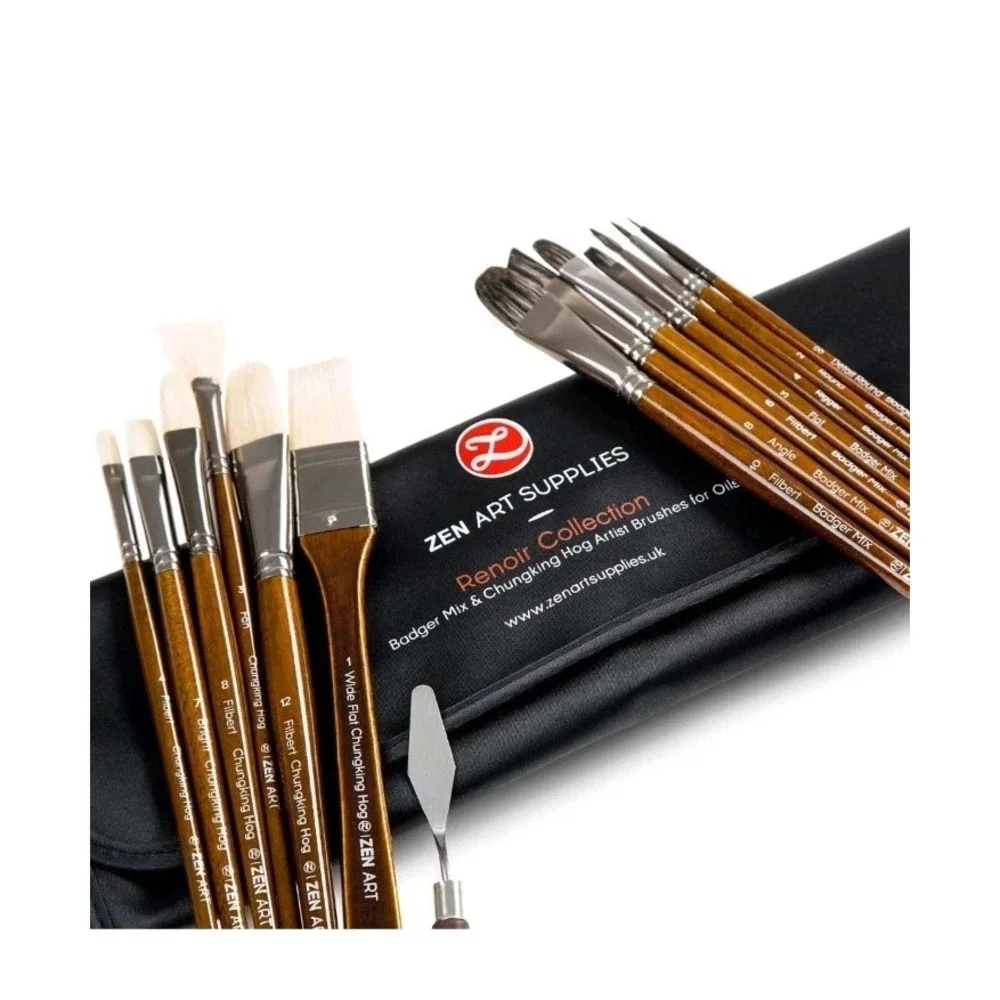 Luxury 14pc Oil‎ & Acrylic Paint Brush Set with Birchwood Handles - No Shedding